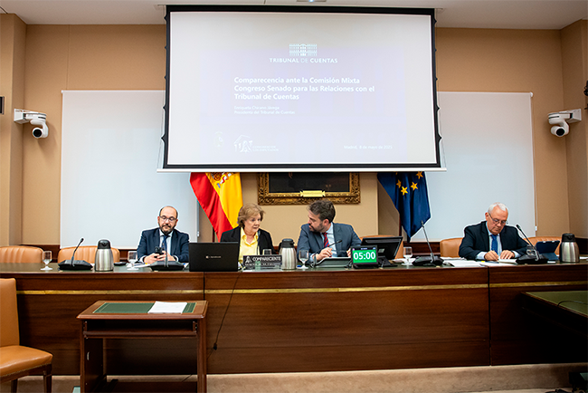 La presidenta del Tribunal de Cuentas presenta el resultado de siete informes de fiscalización y una moción ante la Comisión Mixta